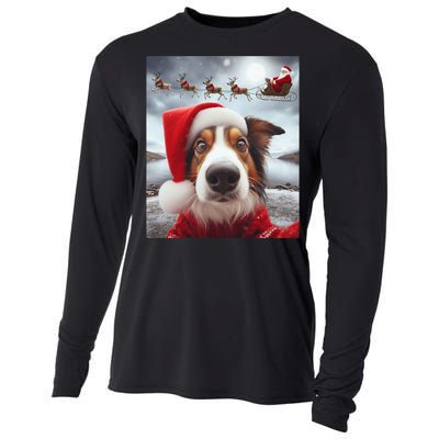 Funny Christmas Dog With Santa Dog Selfie With Santa Cooling Performance Long Sleeve Crew