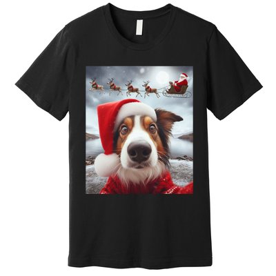 Funny Christmas Dog With Santa Dog Selfie With Santa Premium T-Shirt