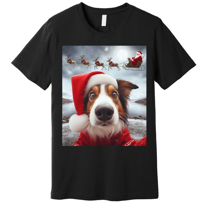 Funny Christmas Dog With Santa Dog Selfie With Santa Premium T-Shirt