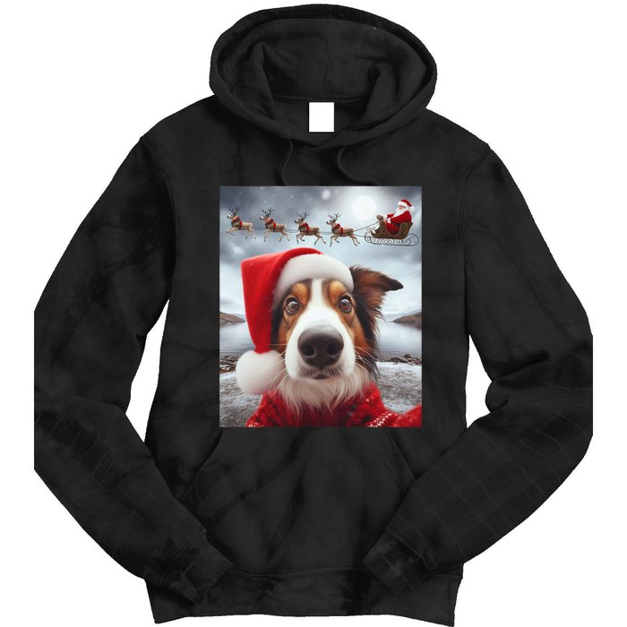 Funny Christmas Dog With Santa Dog Selfie With Santa Tie Dye Hoodie