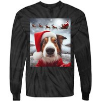 Funny Christmas Dog With Santa Dog Selfie With Santa Tie-Dye Long Sleeve Shirt