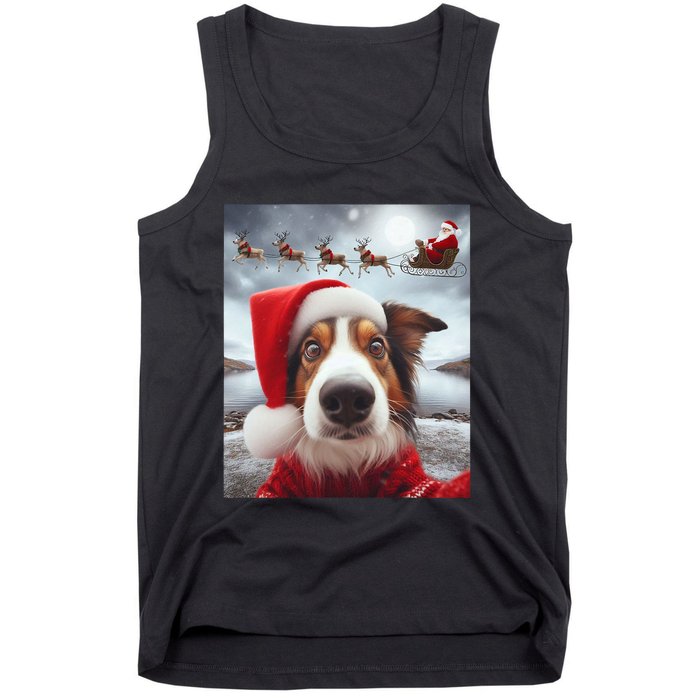 Funny Christmas Dog With Santa Dog Selfie With Santa Tank Top