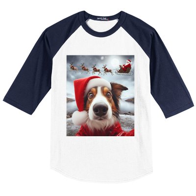 Funny Christmas Dog With Santa Dog Selfie With Santa Baseball Sleeve Shirt