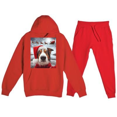 Funny Christmas Dog With Santa Dog Selfie With Santa Premium Hooded Sweatsuit Set