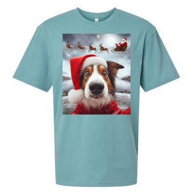 Funny Christmas Dog With Santa Dog Selfie With Santa Sueded Cloud Jersey T-Shirt