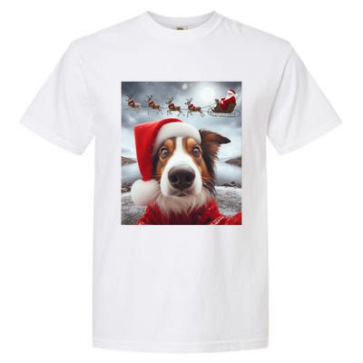 Funny Christmas Dog With Santa Dog Selfie With Santa Garment-Dyed Heavyweight T-Shirt