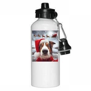 Funny Christmas Dog With Santa Dog Selfie With Santa Aluminum Water Bottle