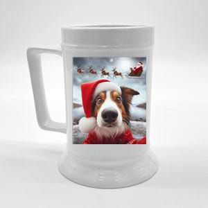 Funny Christmas Dog With Santa Dog Selfie With Santa Beer Stein