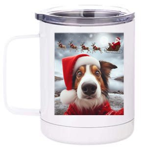 Funny Christmas Dog With Santa Dog Selfie With Santa 12 oz Stainless Steel Tumbler Cup