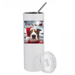 Funny Christmas Dog With Santa Dog Selfie With Santa Stainless Steel Tumbler