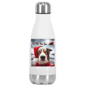 Funny Christmas Dog With Santa Dog Selfie With Santa Stainless Steel Insulated Water Bottle