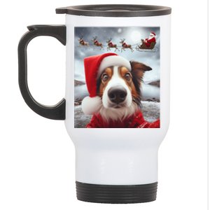 Funny Christmas Dog With Santa Dog Selfie With Santa Stainless Steel Travel Mug