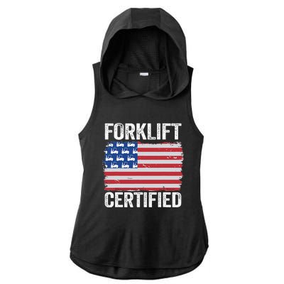 Forklift Certified Daddy American Flag Funny Forklift Driver Ladies PosiCharge Tri-Blend Wicking Draft Hoodie Tank