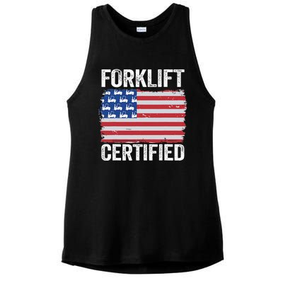 Forklift Certified Daddy American Flag Funny Forklift Driver Ladies PosiCharge Tri-Blend Wicking Tank