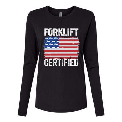 Forklift Certified Daddy American Flag Funny Forklift Driver Womens Cotton Relaxed Long Sleeve T-Shirt