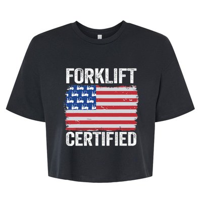 Forklift Certified Daddy American Flag Funny Forklift Driver Bella+Canvas Jersey Crop Tee