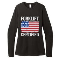 Forklift Certified Daddy American Flag Funny Forklift Driver Womens CVC Long Sleeve Shirt