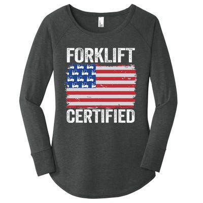 Forklift Certified Daddy American Flag Funny Forklift Driver Women's Perfect Tri Tunic Long Sleeve Shirt