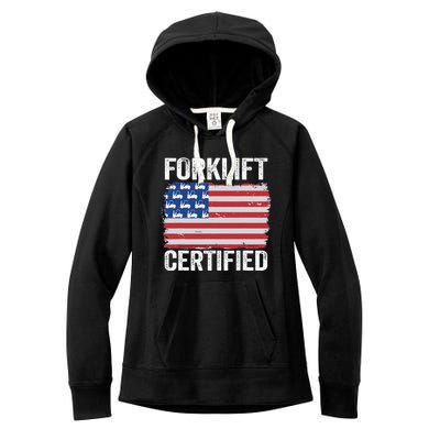 Forklift Certified Daddy American Flag Funny Forklift Driver Women's Fleece Hoodie