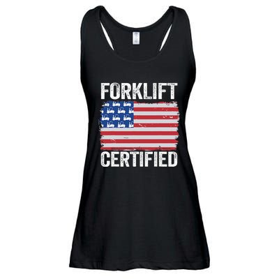 Forklift Certified Daddy American Flag Funny Forklift Driver Ladies Essential Flowy Tank