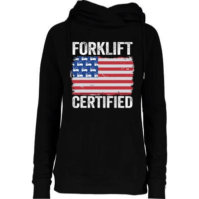 Forklift Certified Daddy American Flag Funny Forklift Driver Womens Funnel Neck Pullover Hood