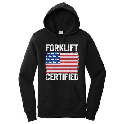 Forklift Certified Daddy American Flag Funny Forklift Driver Women's Pullover Hoodie