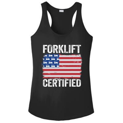 Forklift Certified Daddy American Flag Funny Forklift Driver Ladies PosiCharge Competitor Racerback Tank