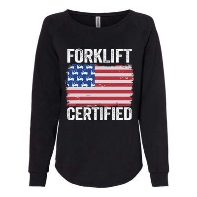 Forklift Certified Daddy American Flag Funny Forklift Driver Womens California Wash Sweatshirt