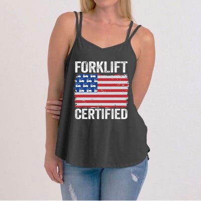 Forklift Certified Daddy American Flag Funny Forklift Driver Women's Strappy Tank