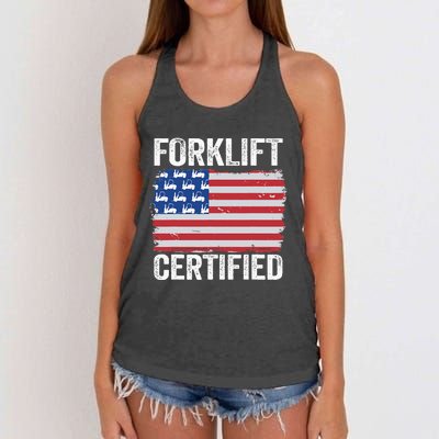 Forklift Certified Daddy American Flag Funny Forklift Driver Women's Knotted Racerback Tank