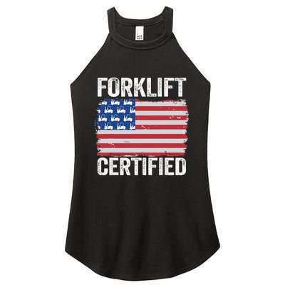 Forklift Certified Daddy American Flag Funny Forklift Driver Women's Perfect Tri Rocker Tank