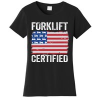 Forklift Certified Daddy American Flag Funny Forklift Driver Women's T-Shirt