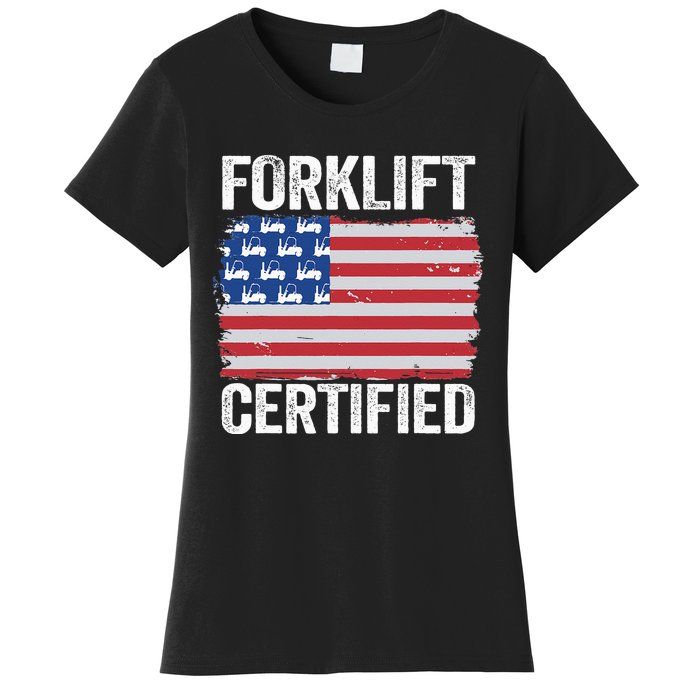 Forklift Certified Daddy American Flag Funny Forklift Driver Women's T-Shirt