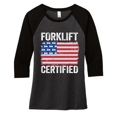 Forklift Certified Daddy American Flag Funny Forklift Driver Women's Tri-Blend 3/4-Sleeve Raglan Shirt