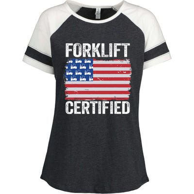 Forklift Certified Daddy American Flag Funny Forklift Driver Enza Ladies Jersey Colorblock Tee