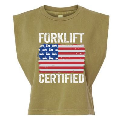 Forklift Certified Daddy American Flag Funny Forklift Driver Garment-Dyed Women's Muscle Tee