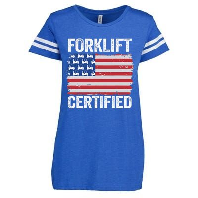 Forklift Certified Daddy American Flag Funny Forklift Driver Enza Ladies Jersey Football T-Shirt