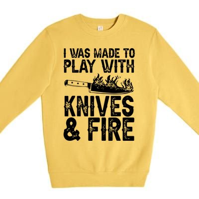 Funny Chef Design For Men Women Knives Play Cooking Lovers Premium Crewneck Sweatshirt