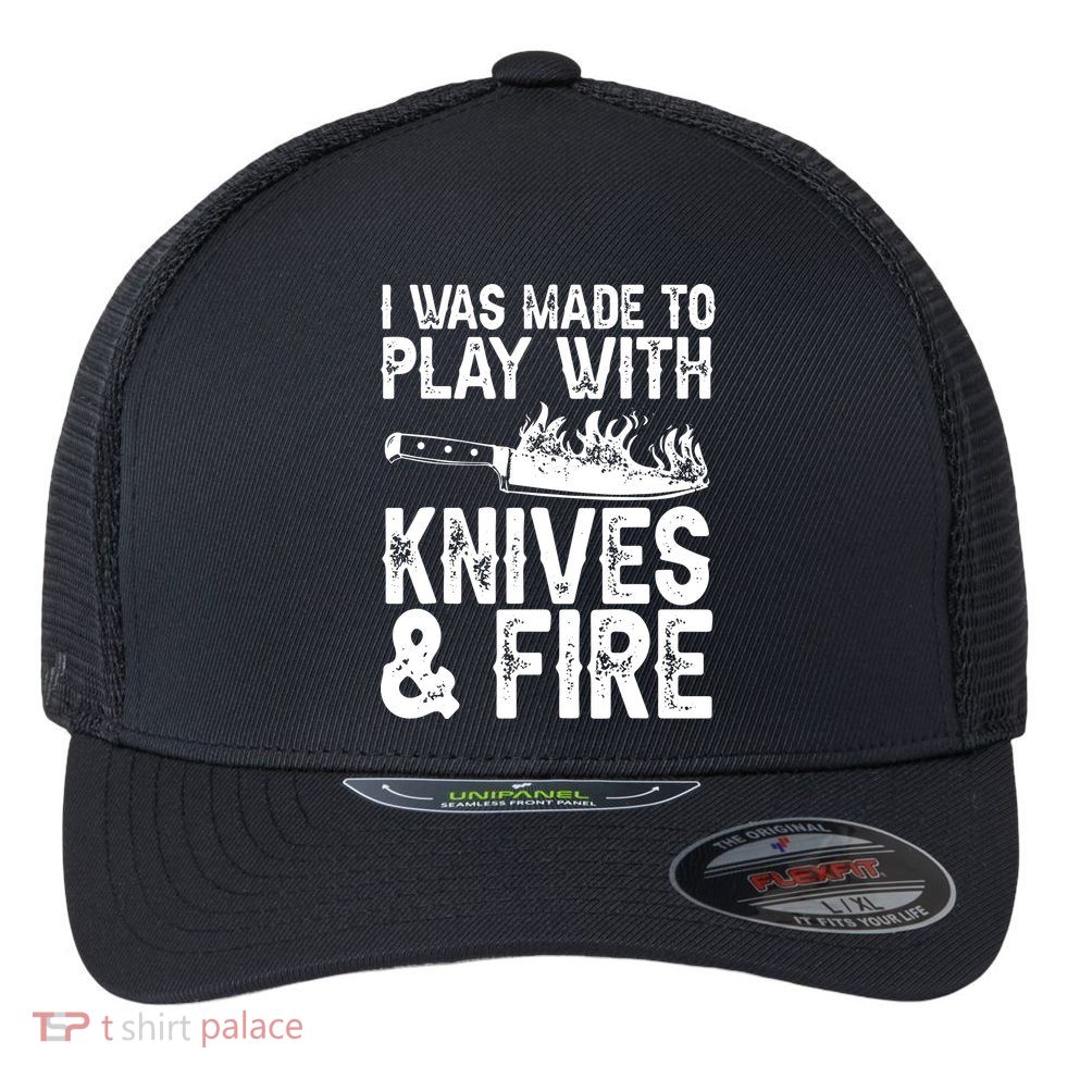 Funny Chef Design For Men Women Knives Play Cooking Lovers Flexfit Unipanel Trucker Cap