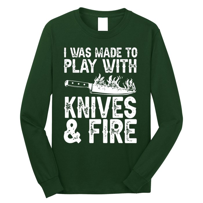 Funny Chef Design For Men Women Knives Play Cooking Lovers Long Sleeve Shirt