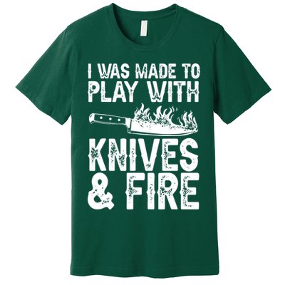 Funny Chef Design For Men Women Knives Play Cooking Lovers Premium T-Shirt