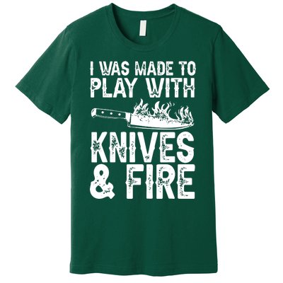 Funny Chef Design For Men Women Knives Play Cooking Lovers Premium T-Shirt