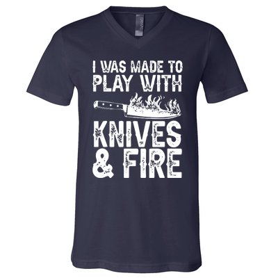 Funny Chef Design For Men Women Knives Play Cooking Lovers V-Neck T-Shirt