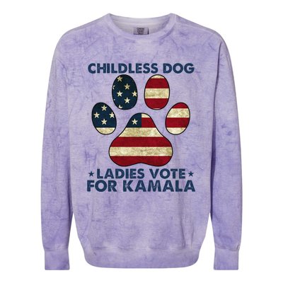 Funny Childless Dog Ladies Vote For Kamala Usa Flag Gift Colorblast Crewneck Sweatshirt