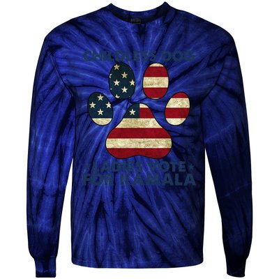 Funny Childless Dog Ladies Vote For Kamala Usa Flag Gift Tie-Dye Long Sleeve Shirt