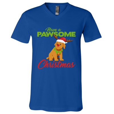 Funny Christmas Dog Pug Have A Pawsome Xmas Cute Gift V-Neck T-Shirt