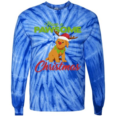 Funny Christmas Dog Pug Have A Pawsome Xmas Cute Gift Tie-Dye Long Sleeve Shirt