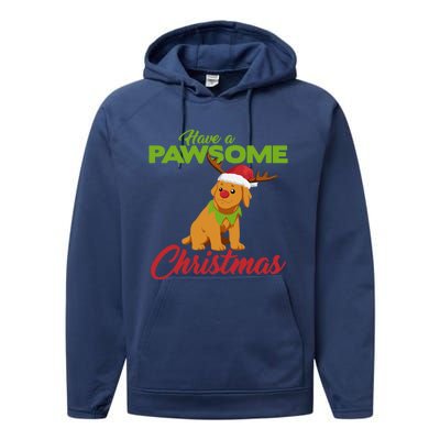 Funny Christmas Dog Pug Have A Pawsome Xmas Cute Gift Performance Fleece Hoodie