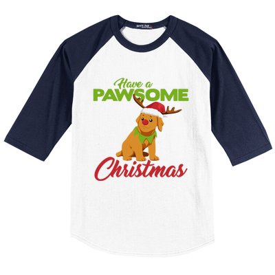 Funny Christmas Dog Pug Have A Pawsome Xmas Cute Gift Baseball Sleeve Shirt