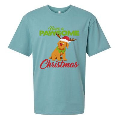 Funny Christmas Dog Pug Have A Pawsome Xmas Cute Gift Sueded Cloud Jersey T-Shirt